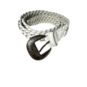 Braided White Leather Belt With Silver Western Buckle Genuine Leather ML Made In